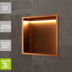 Ledimex Niche de Douche Mural Éclairage Led 33 x 33 cm - Rangement Salle de Bain en finition Cuivré - INDIC
