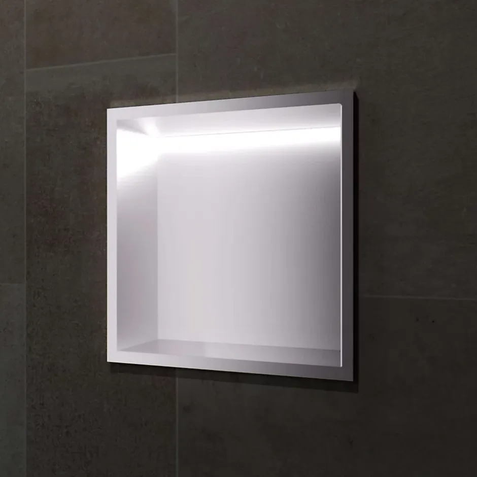Ledimex Niche de Douche Mural Éclairage Led 33 x 33 cm - Rangement Salle de Bain en finition Niquel Brossé - INDIC