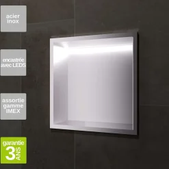 Ledimex Niche de Douche Mural Éclairage Led 33 x 33 cm - Rangement Salle de Bain en finition Niquel Brossé - INDIC