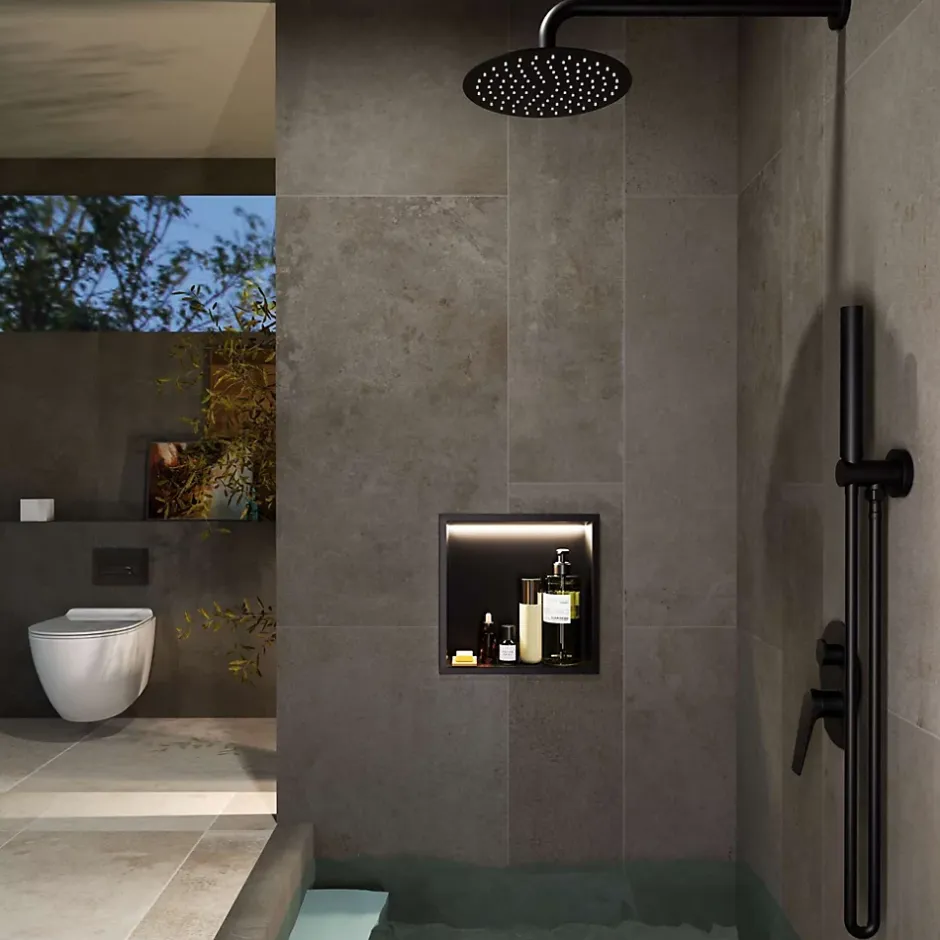Ledimex Niche de Douche Mural Éclairage Led 33 x 33 cm - Rangement Salle de Bain en finition Niquel Brossé - INDIC