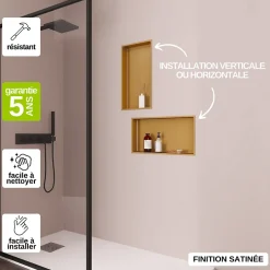 Italbox Niche de Douche Or Satiné - 30x60 cm - Rangement Mural Salle de Bain - NOOK* Niche De Salle De Bains