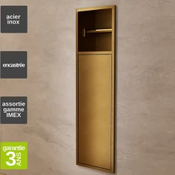Ledimex Niche de WC 17 x 60 cm - Rangement Mural Encastrable en finition Or Brossé - EGEAN