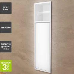 Ledimex Niche de WC 17 x 60 cm - Rangement Mural Encastrable en finition Blanc Satiné - EGEAN