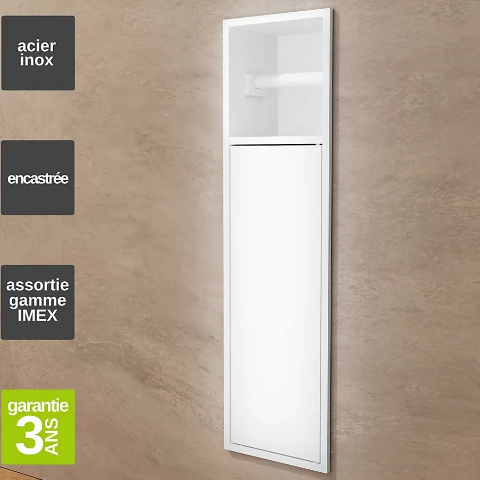 Ledimex Niche de WC 17 x 60 cm - Rangement Mural Encastrable en finition Blanc Satiné - EGEAN