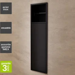 Ledimex Niche de WC 17 x 60 cm - Rangement Mural Encastrable en finition Noir Mat - EGEAN