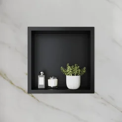Sirhona Niche inox 300x300x95mm - Encastrée + Bac à douche + Verticale/Horizontale + Noir mat* Etagère Salle De Bains
