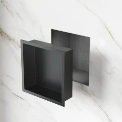 Sirhona Niche inox 300x300x95mm - Encastrée + Bac à douche + Verticale/Horizontale + Noir mat* Etagère Salle De Bains