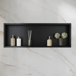 Sirhona Niche inox 900x300x100mm - Encastrée + Bac à douche + Verticale/Horizontale + Noir mat* Etagère Salle De Bains