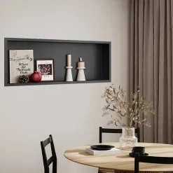 Sirhona Niche inox 900x300x100mm - Encastrée + Bac à douche + Verticale/Horizontale + Noir mat* Etagère Salle De Bains