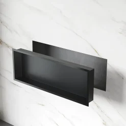Sirhona Niche inox 900x300x100mm - Encastrée + Bac à douche + Verticale/Horizontale + Noir mat* Etagère Salle De Bains