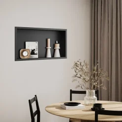 Sirhona Niche inox 600x300x100mm - Encastrée + Bac à douche + Verticale / Horizontale + Noir mat* Etagère Salle De Bains