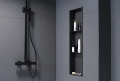 Bernstein Niche murale de douche avec rebords, étagère encastrable douche acier inox avec compartiments - 90x30x10cm - NT309010X Noir