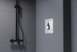 Bernstein Niche murale de douche avec rebords, étagère encastrable douche acier inox avec compartiment - 30x30x10cm - NT303010X Blanc* Niche De Salle De Bains