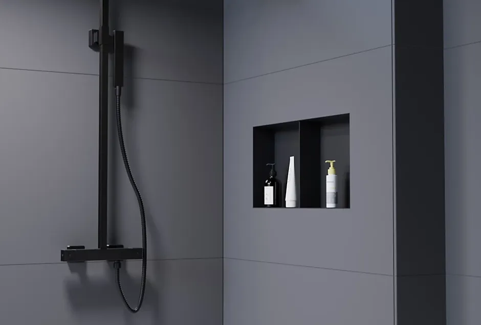 Bernstein Niche murale de douche sans rebords, étagère encastrable douche acier inox - 60x30x10cm - NT306010X Noir* Niche De Salle De Bains