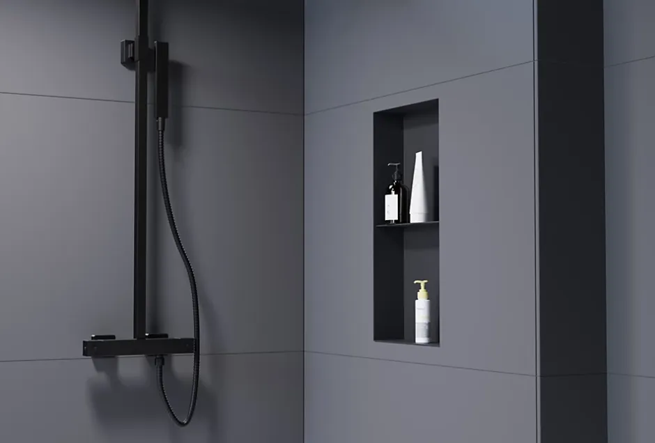 Bernstein Niche murale de douche sans rebords, étagère encastrable douche acier inox - 60x30x10cm - NT306010X Noir* Niche De Salle De Bains