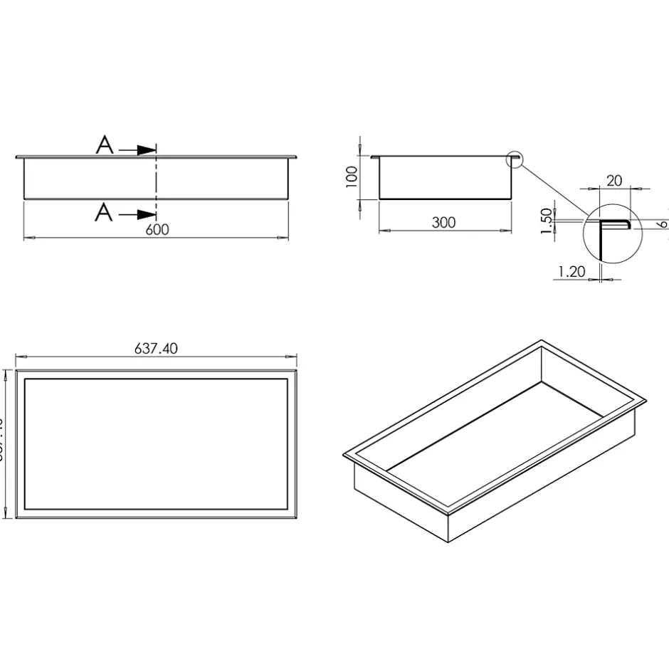 Bernstein Niche murale de douche, étagère encastrable douche acier inox - 60x30x10cm - BS603010 Blanc