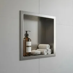 Sanitaire Niche murale de douche, étagère encastrable douche acier Inox Brossé - 30x30cm* Niche De Salle De Bains