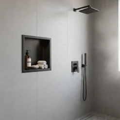 Sanitaire Niche murale de douche, étagère encastrable douche acier Noir Mat - 30x30cm* Niche De Salle De Bains