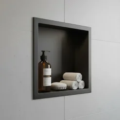 Sanitaire Niche murale de douche, étagère encastrable douche acier Noir Mat - 30x30cm* Niche De Salle De Bains