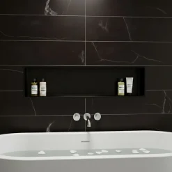 Sanitaire Niche murale de douche, étagère encastrable douche acier Noir Mat - 30x90cm* Niche De Salle De Bains