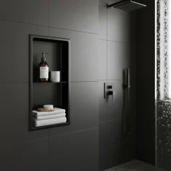 Sanitaire Niche murale de douche, étagère encastrable douche acier Noir Mat - 60x30cm* Niche De Salle De Bains