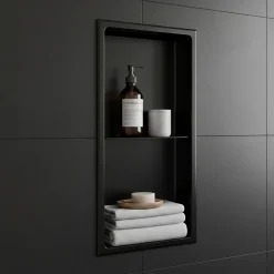Sanitaire Niche murale de douche, étagère encastrable douche acier Noir Mat - 60x30cm* Niche De Salle De Bains