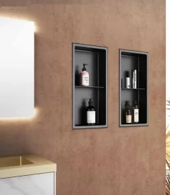 Sanitaire Niche murale de douche, étagère encastrable douche acier Noir Mat - 60x30cm* Niche De Salle De Bains