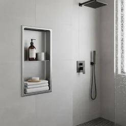 Sanitaire Niche murale de douche, étagère encastrable douche acier Inox Brossé - 60x30cm