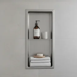 Sanitaire Niche murale de douche, étagère encastrable douche acier Inox Brossé - 60x30cm