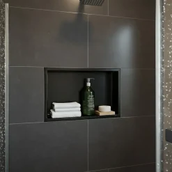 Sanitaire Niche murale de douche, étagère encastrable douche acier Noir Mat - 30x60cm* Niche De Salle De Bains