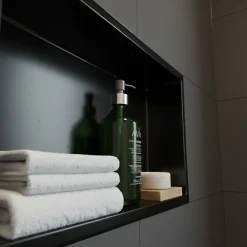 Sanitaire Niche murale de douche, étagère encastrable douche acier Noir Mat - 30x60cm* Niche De Salle De Bains
