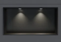 Bernstein Niche murale douche acier inox + 2 Spots LED, étagère douche encastrable - 30x60x10cm (HxLxP) - Noir, 2x Spot Chrome* Niche De Salle De Bains