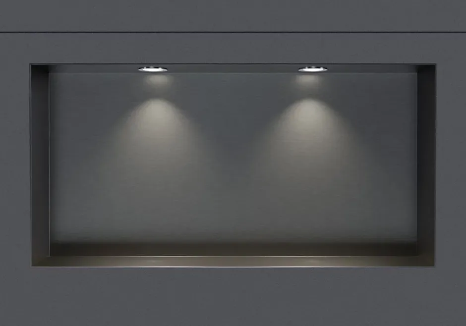 Bernstein Niche murale douche acier inox + 2 Spots LED, étagère douche encastrable NT306010X, 30x60x10cm (HxLxP), Gun métal, 2x Spot Chrome* Niche De Salle De Bains