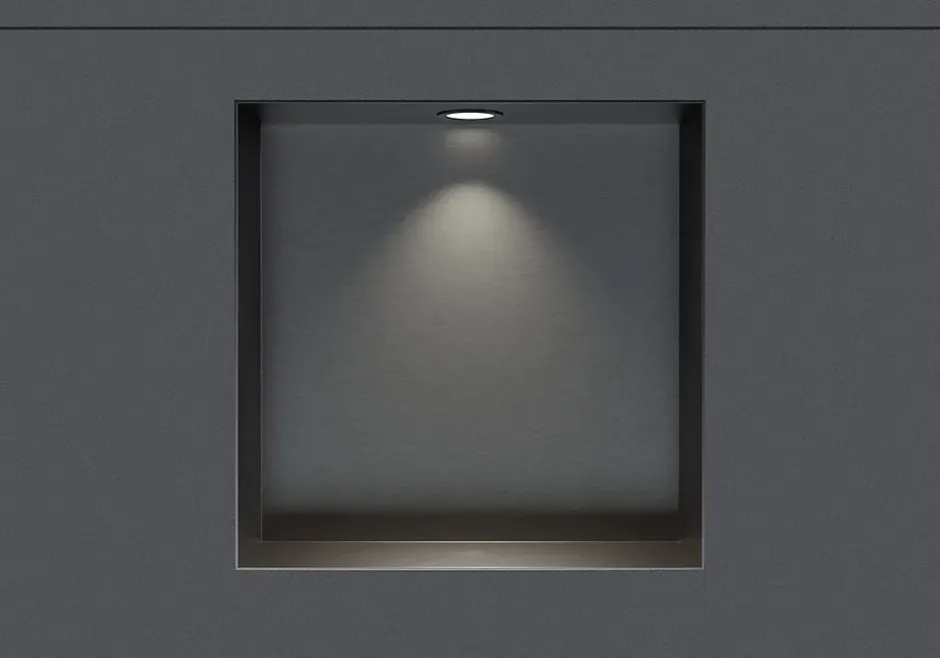 Bernstein Niche murale douche acier inox + Spot LED, étagère douche encastrable NT303010X - 30x30x10cm (HxLxP) - Gun métal, 1x Spot noir mat* Niche De Salle De Bains