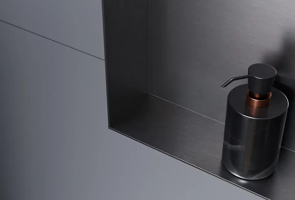 Bernstein Niche murale douche acier inox + Spot LED, étagère douche encastrable NT303010X - 30x30x10cm (HxLxP) - Gun métal, 1x Spot noir mat* Niche De Salle De Bains