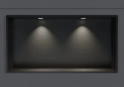 Bernstein Niche murale douche acier inox + 2 Spots LED, étagère douche encastrable - 30x60x10cm (HxLxP) - Noir, 2x Spot noir mat* Niche De Salle De Bains