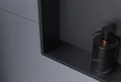 Bernstein Niche murale douche acier inox + 2 Spots LED, étagère douche encastrable - 30x60x10cm (HxLxP) - Noir, 2x Spot noir mat* Niche De Salle De Bains