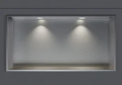 Bernstein Niche murale douche acier inox + 2 Spots LED, étagère douche encastrable - 20x60x10cm (HxLxP) - Acier brossé, 2x Spot Blanc mat