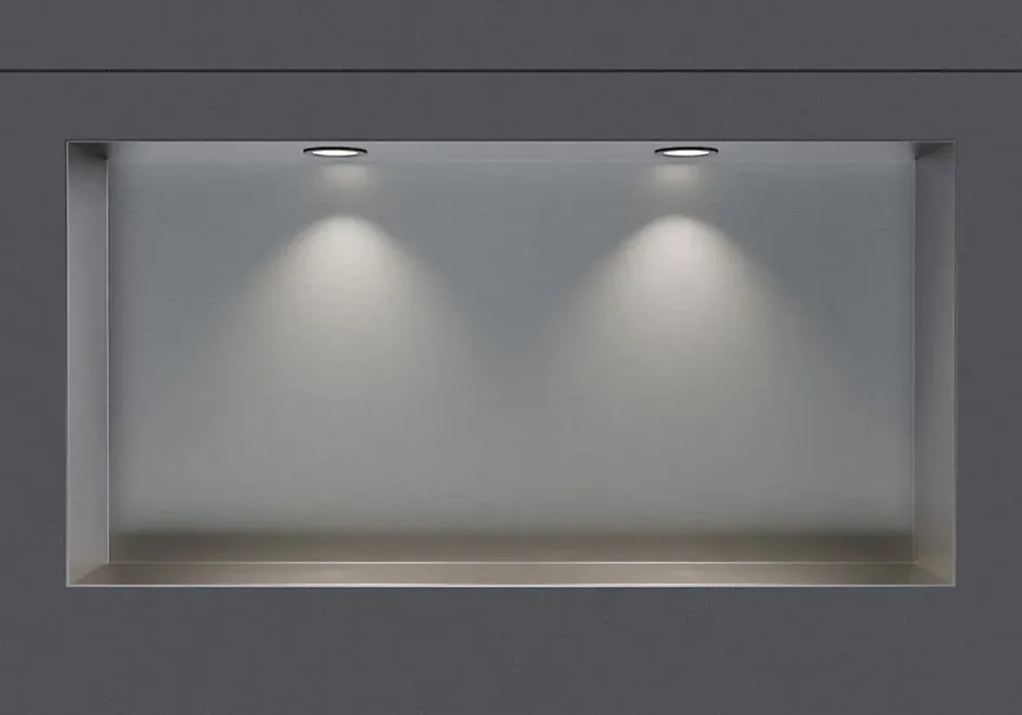 Bernstein Niche murale douche acier inox + 2 Spots LED, étagère douche encastré NT306010X, 30x60x10cm (HxLxP), Acier brossé, 2 Spot noir mat* Niche De Salle De Bains