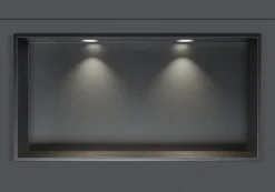 Bernstein Niche murale douche acier inox + 2 Spots LED, étagère douche encastrable - 30x60x10cm (HxLxP) - Gun métal, 2x Spot Blanc mat