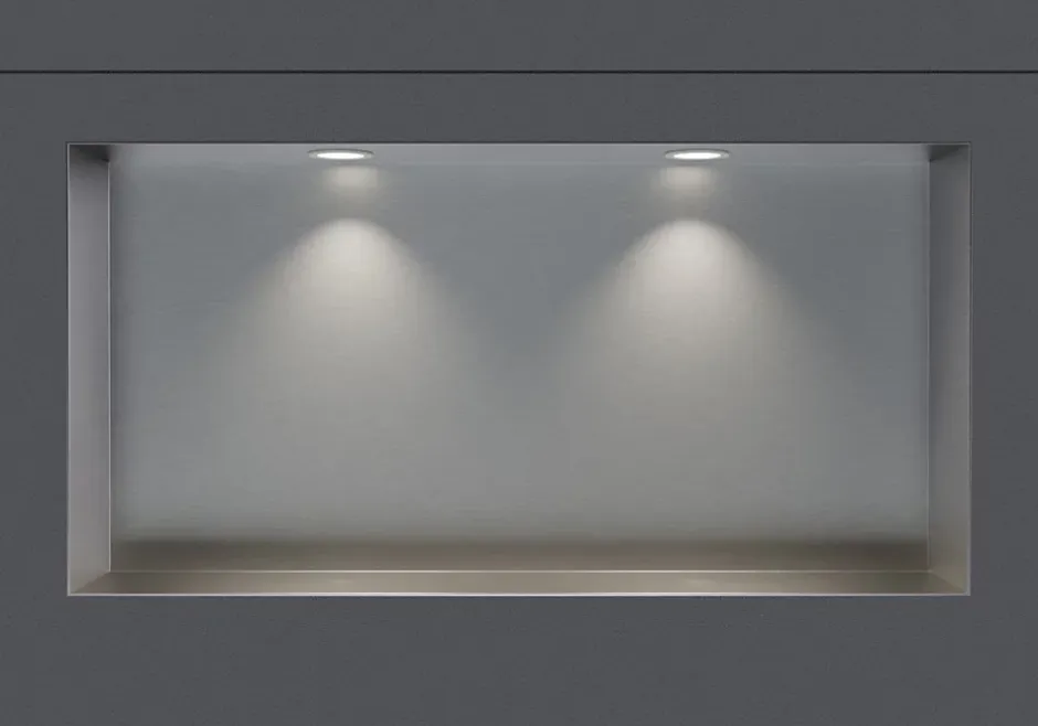 Bernstein Niche murale douche acier inox + Spot LED, étagère douche encastrable NT206010X - 20x60x10cm (HxLxP) - Acier brossé, 2x Spot Blanc