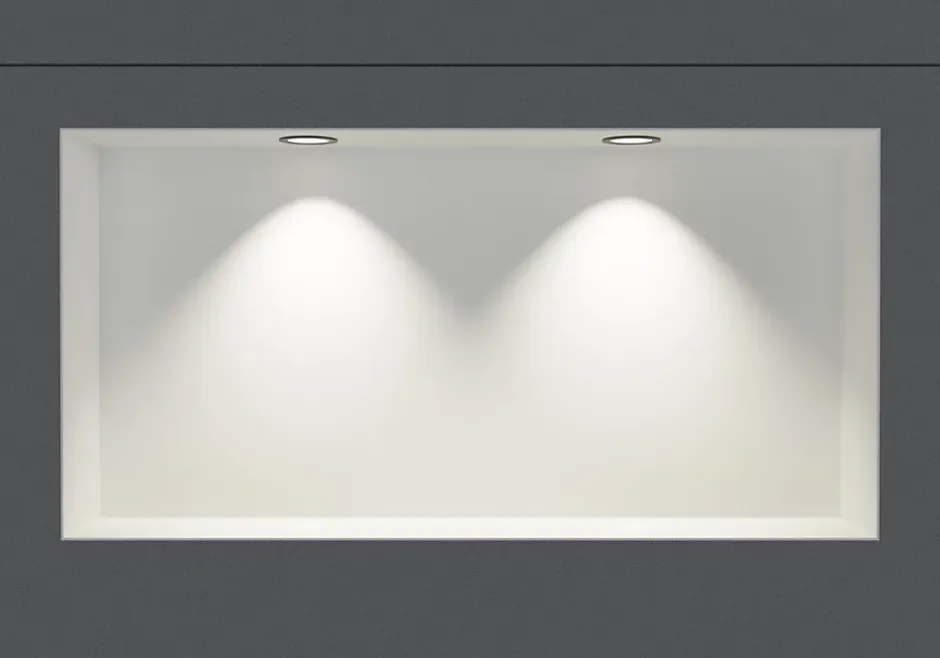 Bernstein Niche murale douche acier inox + 2 Spots LED, étagère douche encastrable NT306010X - 30x60x10cm (HxLxP) - Blanc, 2x Spot noir mat