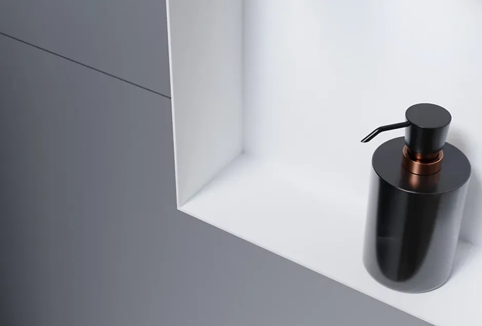 Bernstein Niche murale douche acier inox + 2 Spots LED, étagère douche encastrable NT306010X - 30x60x10cm (HxLxP) - Blanc, 2x Spot noir mat