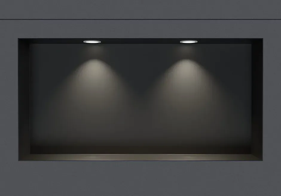 Bernstein Niche murale douche acier inox + Spot LED, étagère douche encastrable NT206010X - 20x60x10cm (HxLxP) - Noir, 2x Spot Blanc mat