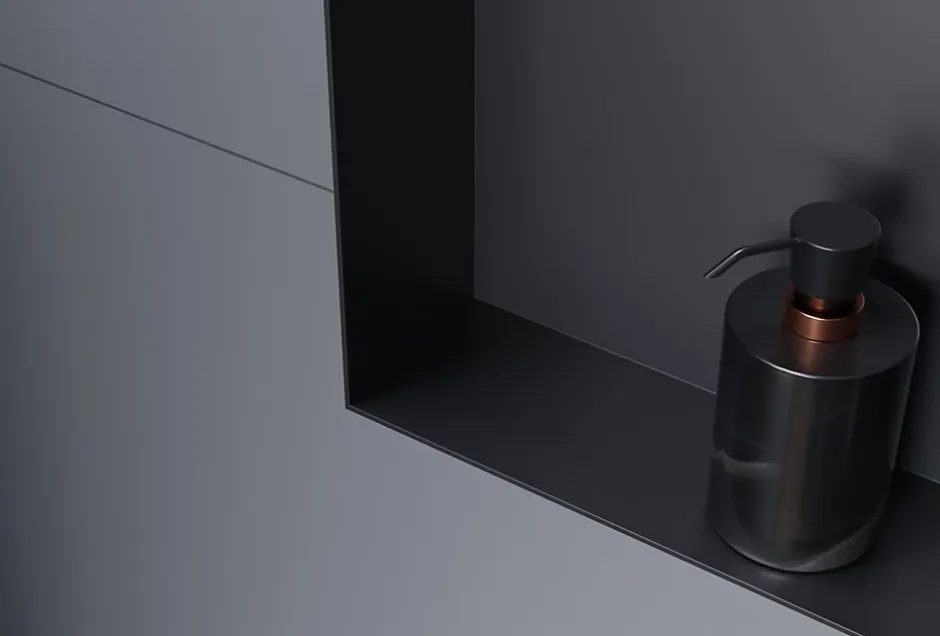 Bernstein Niche murale douche acier inox + Spot LED, étagère douche encastrable NT206010X - 20x60x10cm (HxLxP) - Noir, 2x Spot Blanc mat