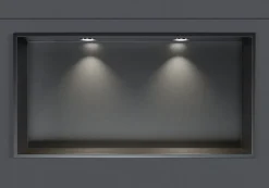 Bernstein Niche murale douche acier inox + 2 Spots LED, étagère douche encastrable - 30x60x10cm (HxLxP) - Gun métal, 2x Spot Chrome