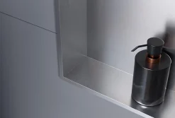 Bernstein Niche murale douche acier inox + Spot LED, étagère douche encastrable - 20x30x10cm (HxLxP) - Acier brossé, 1x Spot noir mat