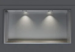 Bernstein Niche murale douche acier inox + 2 Spots LED, étagère douche encastrable - 30x60x10cm (HxLxP) - Acier brossé, 2x Spot noir mat* Niche De Salle De Bains