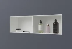 Bernstein Niche Murale Douche Blanche Fonte minérale étagère Rangement Douche Salle de Bain encastrable BA2520, H.25xP.20xL.90cm, Blanc mat