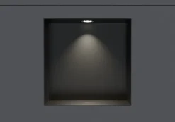 Bernstein Niche murale douche étanche en acier inox avec Spot LED, étagère douche encastrable - 20x30x10cm (HxLxP) - Noir, 1x Spot Chrome* Niche De Salle De Bains